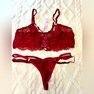 Leg Avenue Lace Up Bralette Two Piece Lingerie Set